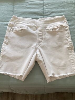 Belle by Kim Gravel White Denim Shorts with Frayed Hem